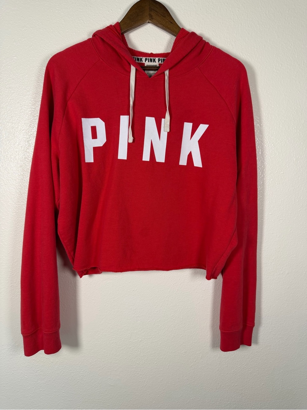 Victoria's Secret PINK Red Cropped Hoodie with White Logo